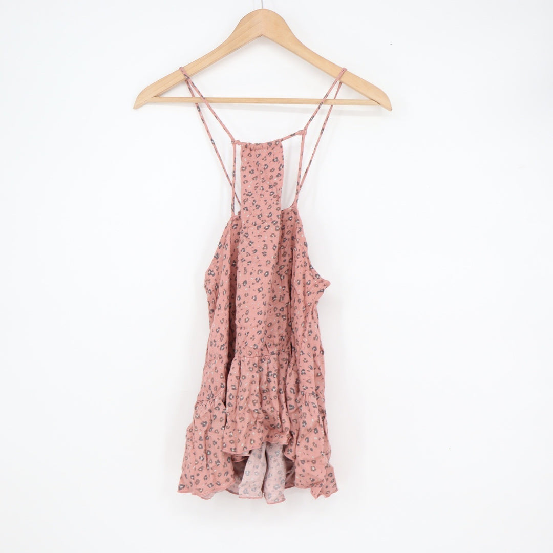 Urban Romantics Mauve Pink Leopard Print Halter Babydoll Tiered T-Back Top M