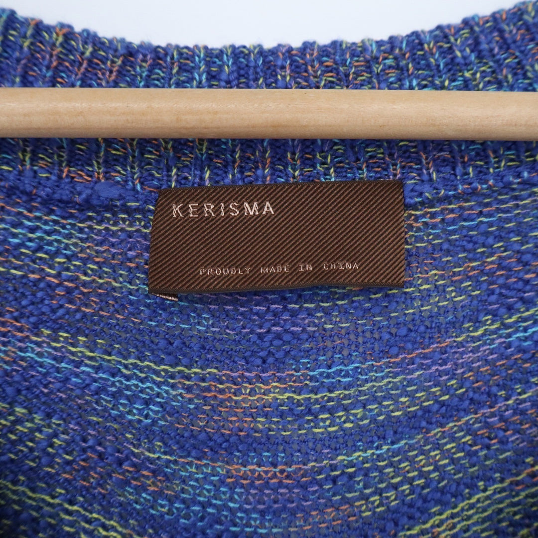 Kerisma Blue Multi Space Dye Distressed Cropped V-Neck Knit Sweater