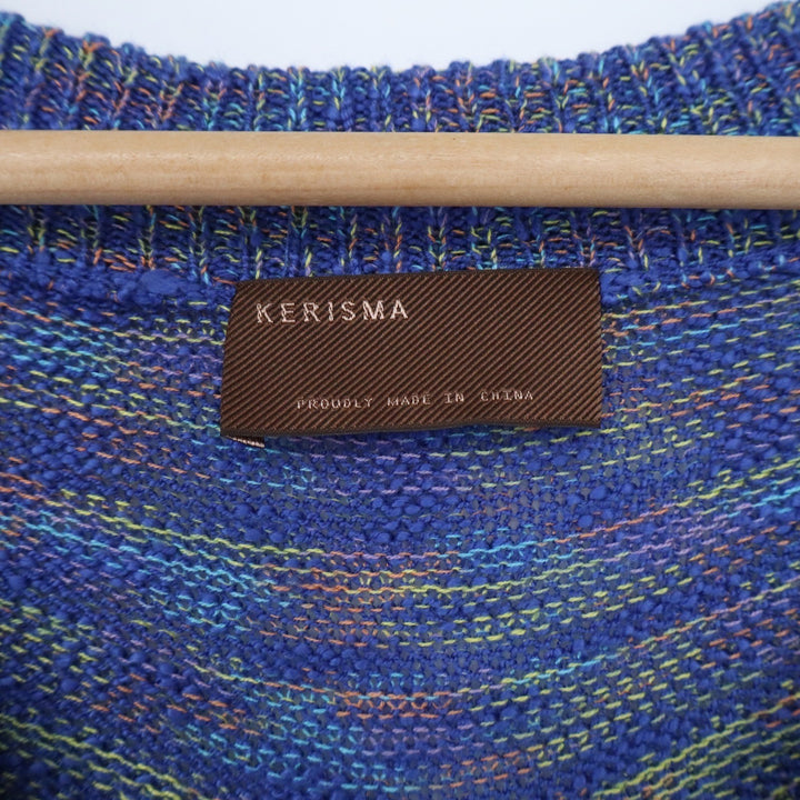 Kerisma Blue Multi Space Dye Distressed Cropped V-Neck Knit Sweater