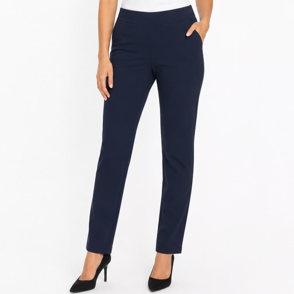 J.McLaughlin Womens Navy Blue Pull On Stretch Trousers Size 8 Solid Straight Leg