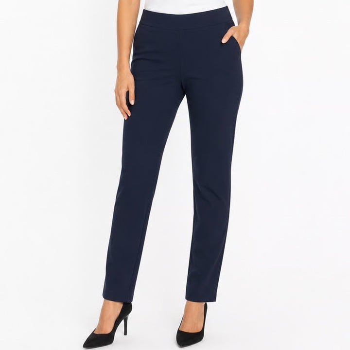 J.McLaughlin Womens Navy Blue Pull On Stretch Trousers Size 8 Solid Straight Leg