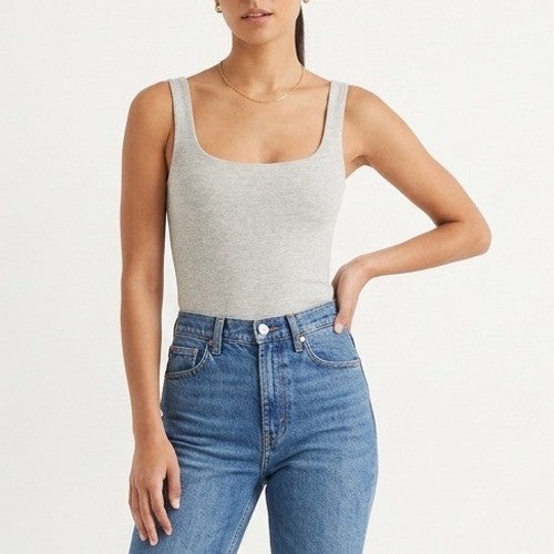 Naked Wardrobe Gray Scoop Neck Tank Bodysuit Size M Made in USA