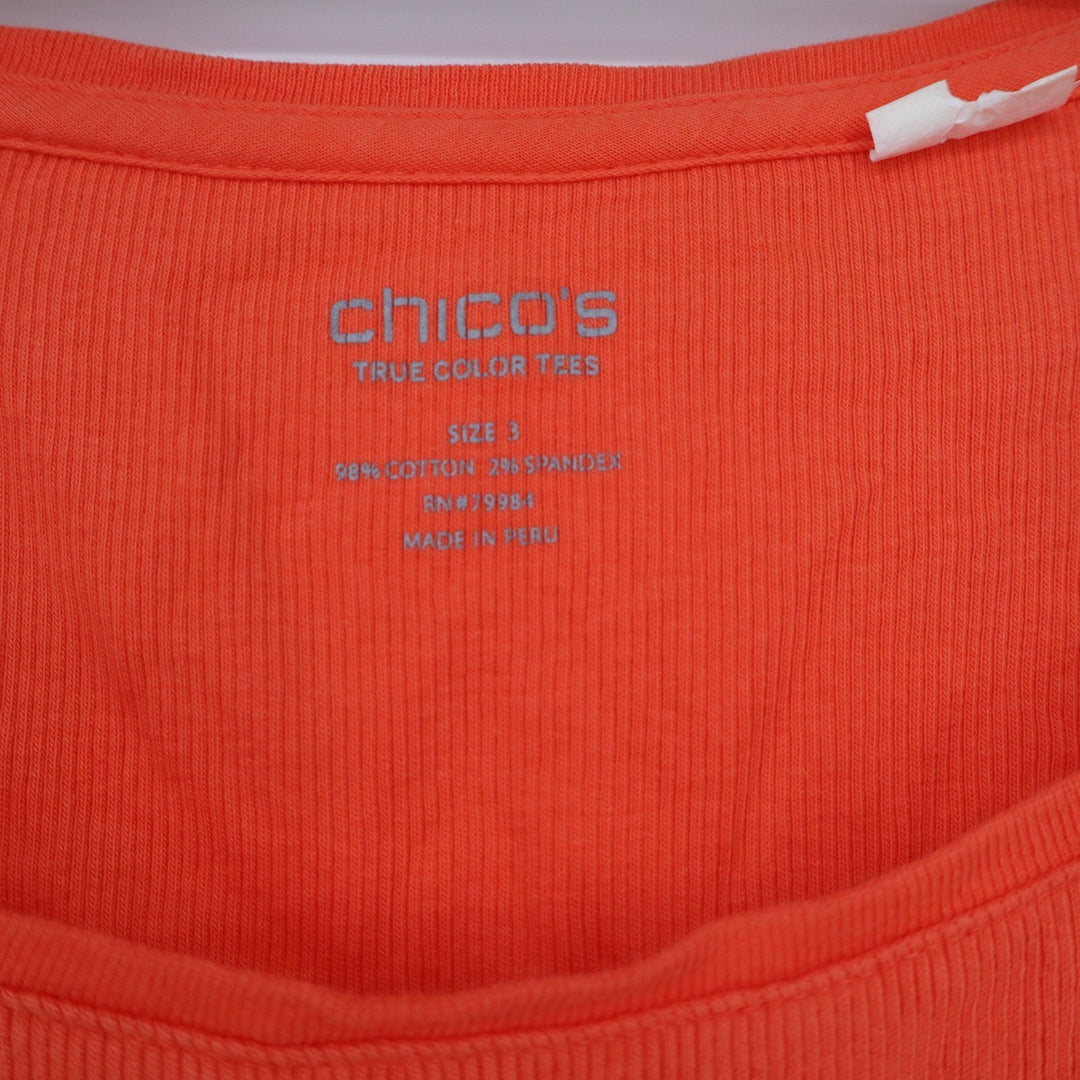 Chicos True Color Tees Orange Ribbed Scoop Neck Tank Top Size 3 Large XL