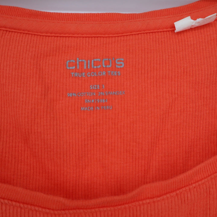 Chicos True Color Tees Orange Ribbed Scoop Neck Tank Top Size 3 Large XL