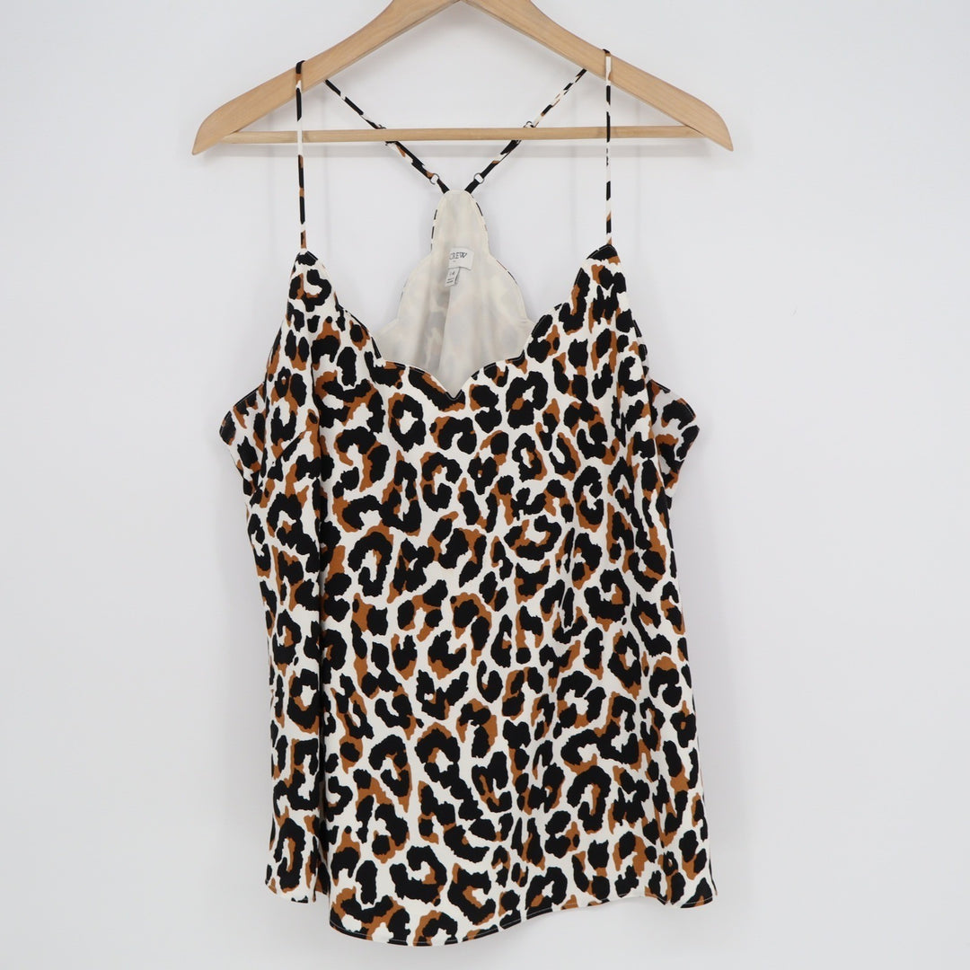 J.Crew Leopard Print Scalloped V-Neck Camisole Tank Top Womens 14 Brown Black