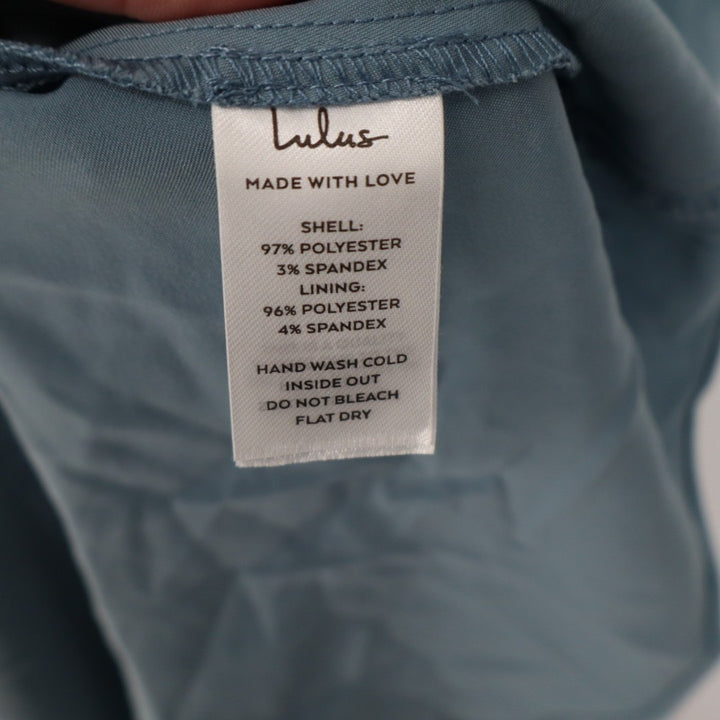 Lulus Going with Elegance Gown Dress Womens M Slate Blue Satin Tiered Back Zip
