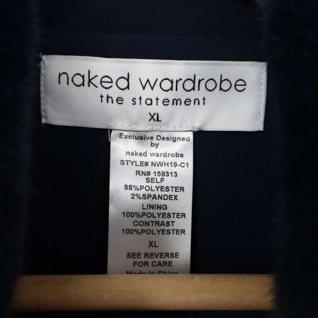 Naked Wardrobe The Statement Trench Coat Women XL Navy Belted Waist Shawl Collar