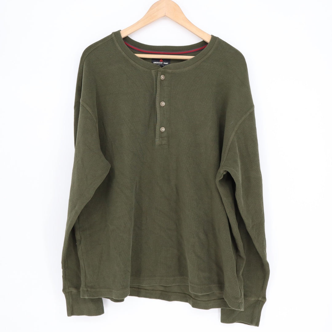 American Giant French T-Shirt Mens XL Olive Green Cotton Ribbed Henley Neck