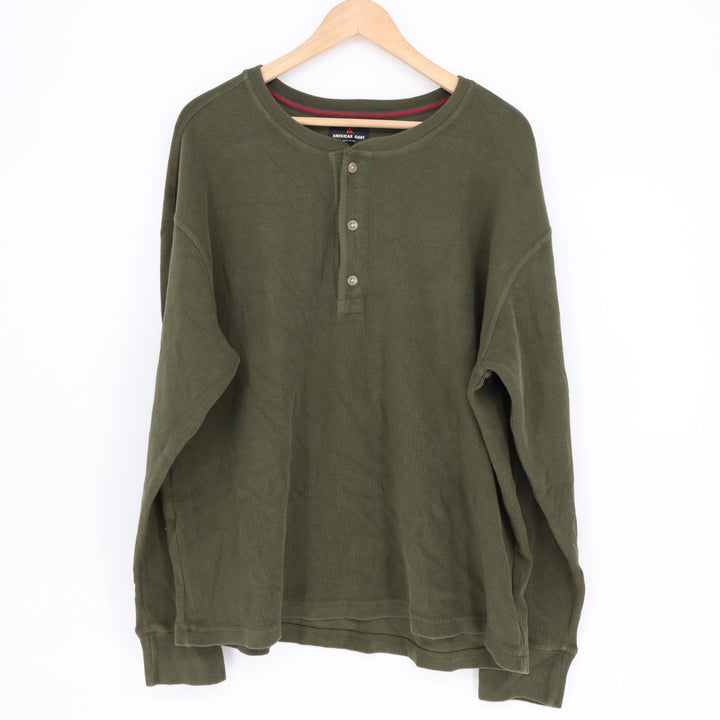 American Giant French T-Shirt Mens XL Olive Green Cotton Ribbed Henley Neck