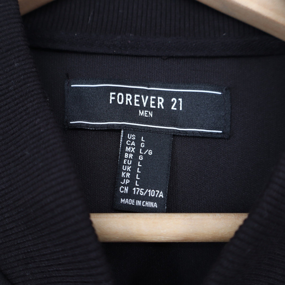 Forever 21 Men Black Bomber Jacket Tech Fabric Zip Up Utility Pocket Large