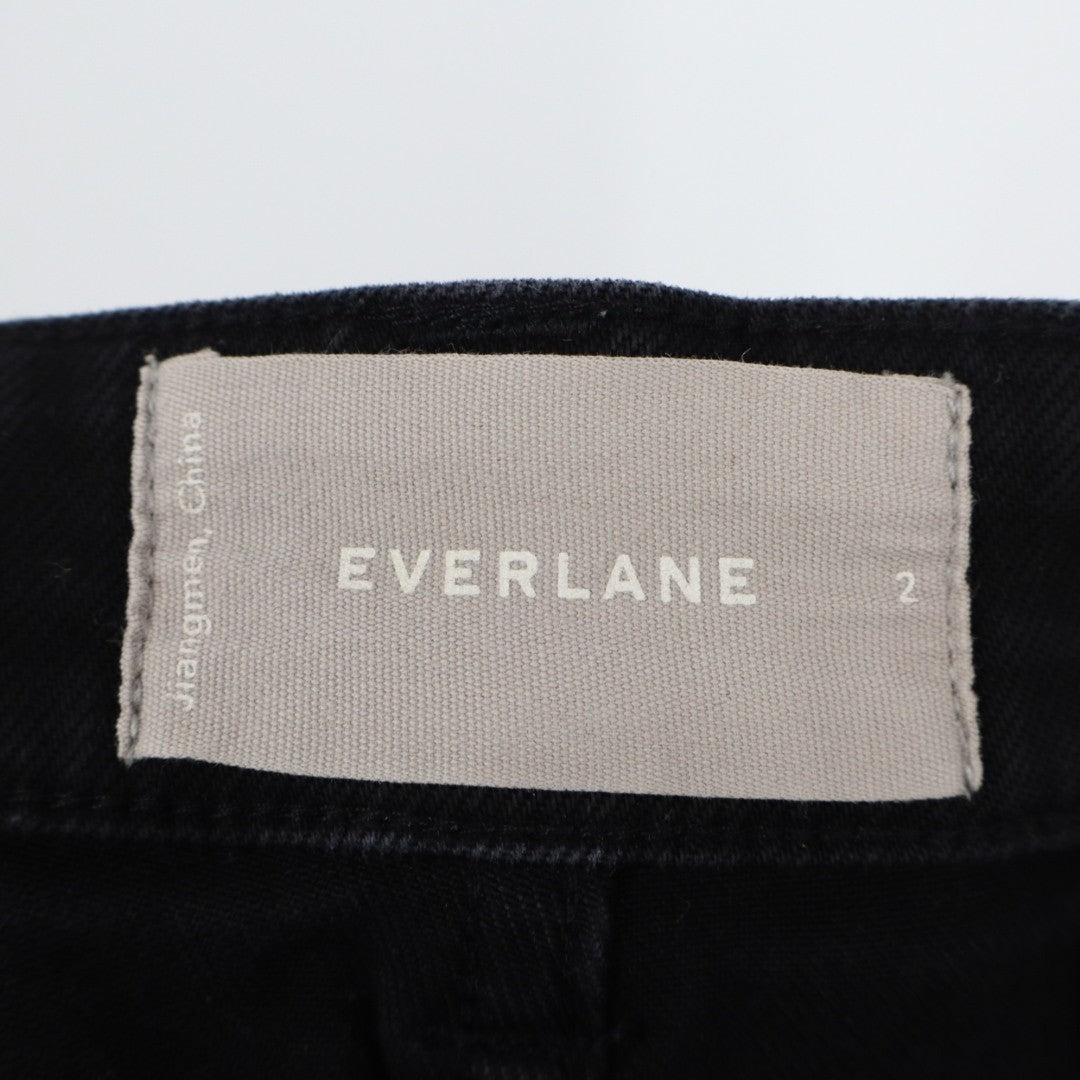 Everlane Crop Pants Womens 2 Black Cotton Stretch Slash Pockets Straight Leg
