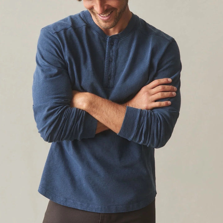 American Giant Broken-In Premium Slub T-Shirt Mens L Navy  Henley Neck Pullover