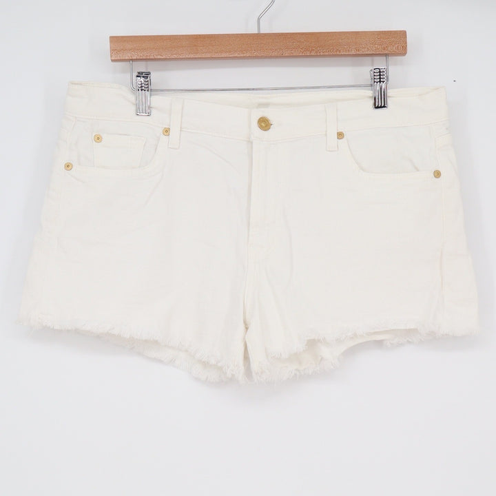 7 For All Mankind Womens White Denim Cut Off Shorts Frayed Hem Size 32