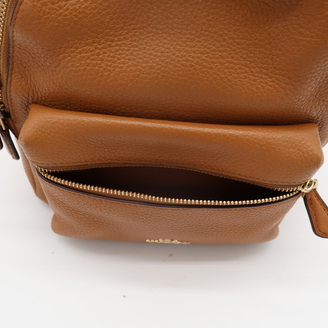 Coach Mini Charlie Womens Backpack Saddle Brown Pebbled Leather Padded Strap Bag