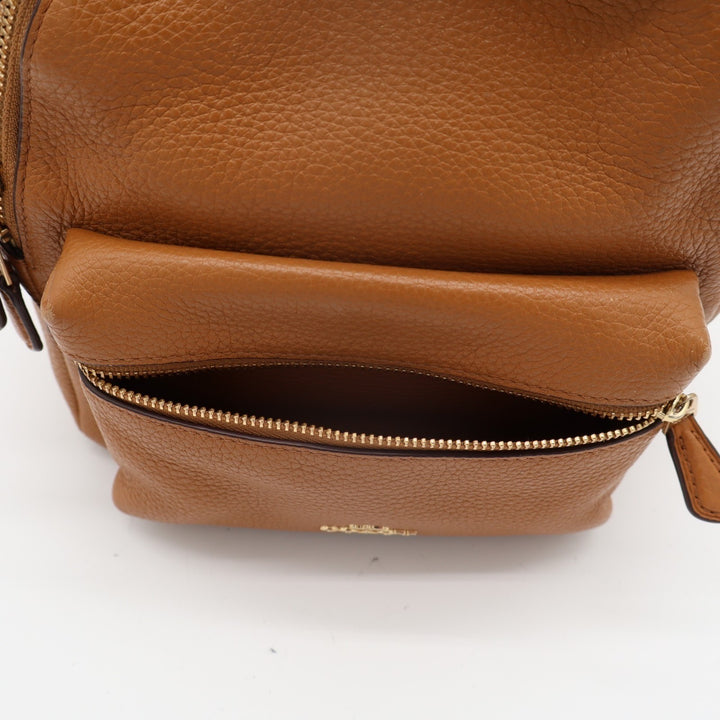 Coach Mini Charlie Womens Backpack Saddle Brown Pebbled Leather Padded Strap Bag