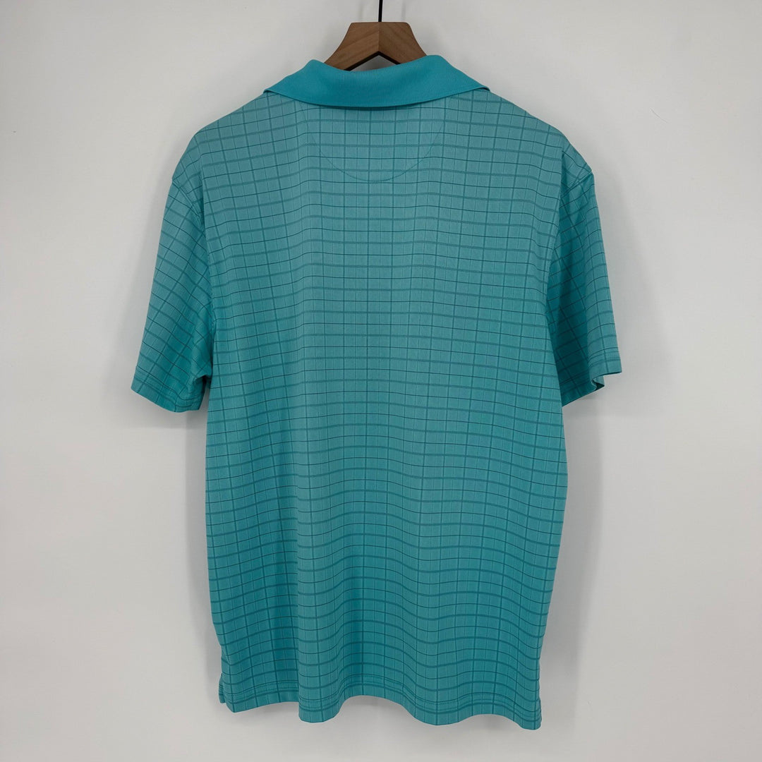 Haggar Mens Turquoise Plaid Polo Shirt Golf Casual Size M