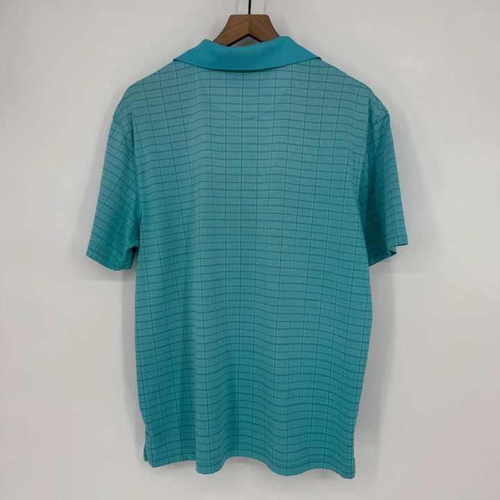 Haggar Mens Turquoise Plaid Polo Shirt Golf Casual Size M
