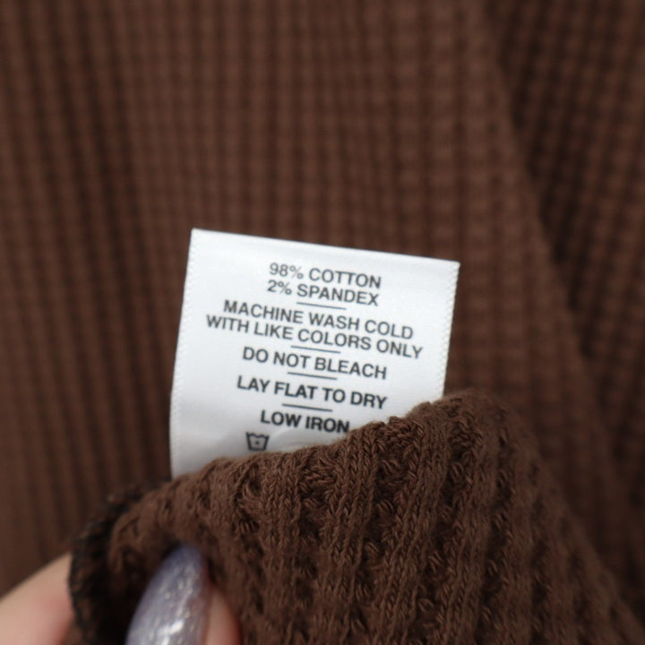 American Giant T-Shirt Mens Large Cocoa Black Colorblock Waffle Knit Henley Neck