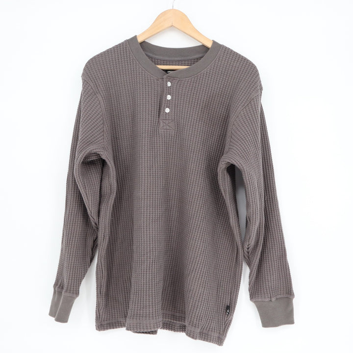 American Giant T-Shirt Men Large Gray Cotton Stretch Waffle Knit Henley Neck