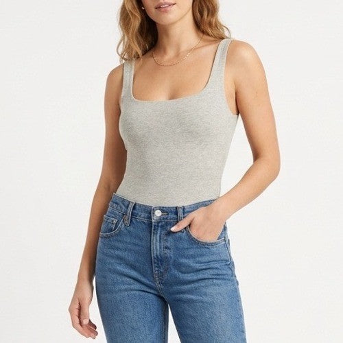 Naked Wardrobe Womens Heather Gray Scoop Neck Tank Bodysuit Size M