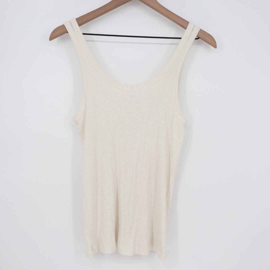 Aerie Tank Top Womens Large White Knit Ribbed Scoop Neck Wide Strap Pullover