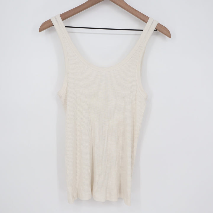 Aerie Tank Top Womens Large White Knit Ribbed Scoop Neck Wide Strap Pullover