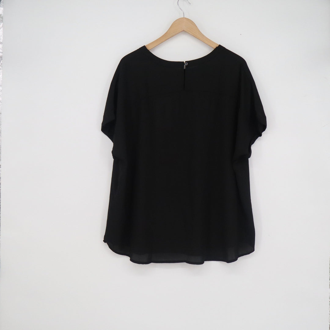 Buffalo David Bitton Womens XXL Black Woven Blouse Short Sleeve Pocket Keyhole