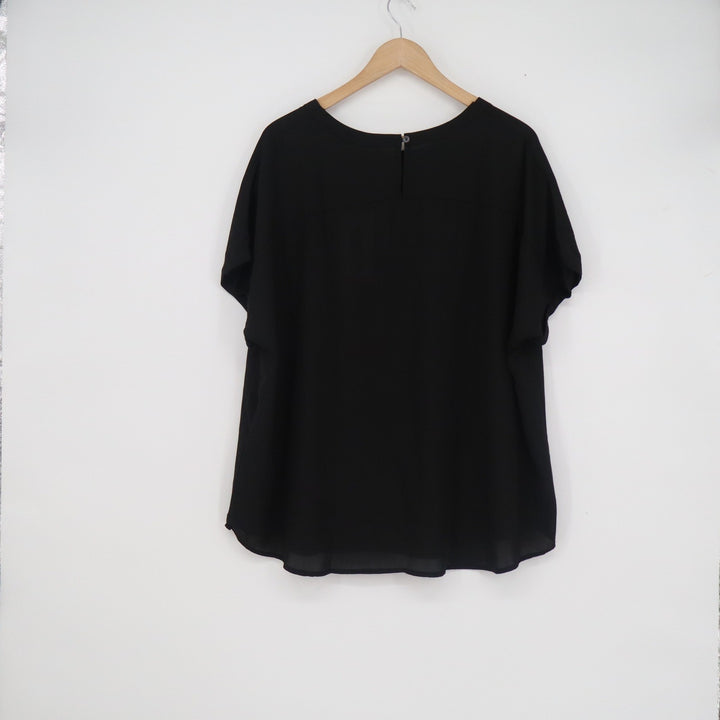 Buffalo David Bitton Womens XXL Black Woven Blouse Short Sleeve Pocket Keyhole