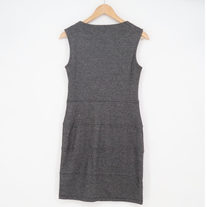 Enfocus Studio Gray Sleeveless Sheath Dress Zipper Accent Tiered Knit Size 4