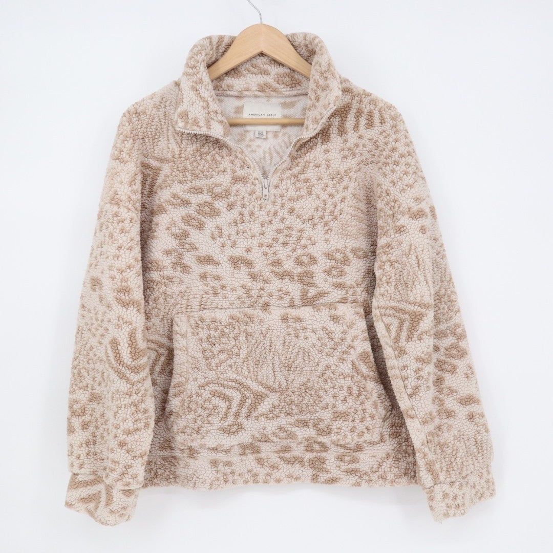 American Eagle Outfitters Sherpa Jacket Womens Beige Half Zip Kangaroo Pocket
