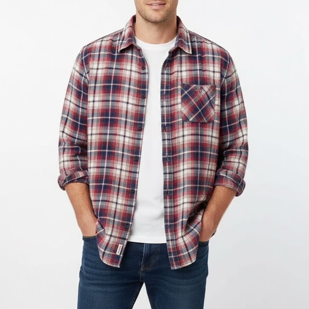 Flag & Anthem Shirt Men's 2XL Multicolor Plaid Cotton Long Sleeve Button Up