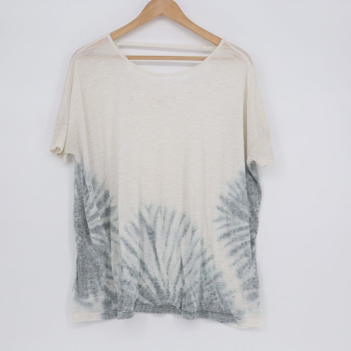 Mystree T Shirt Womens S/M White Tie Dye Linen Round Neck Short Sleeve Casual