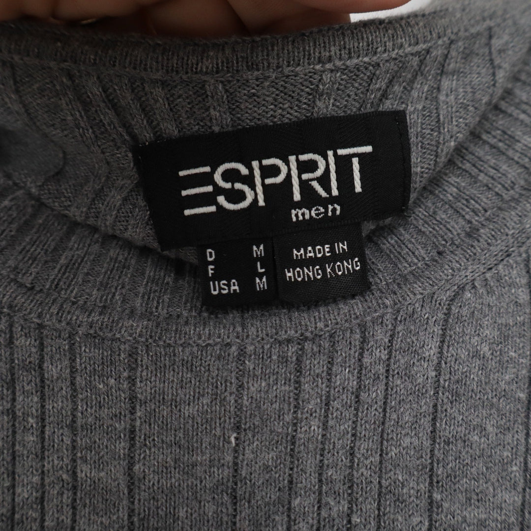 Esprit Men Gray Ribbed Short Sleeve Cotton Knit Crew Neck Sweater Size M