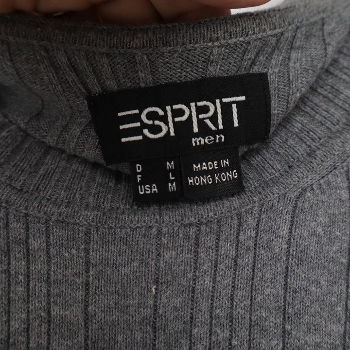 Esprit Men Gray Ribbed Short Sleeve Cotton Knit Crew Neck Sweater Size M