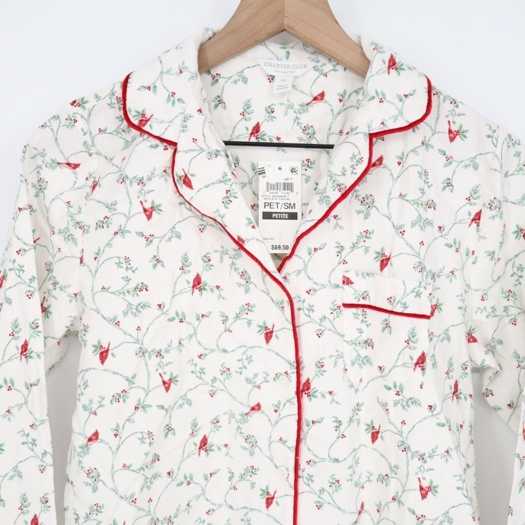Charter Club Intimates Sleepshirt Womens PS White Floral Stretch Notch Collar
