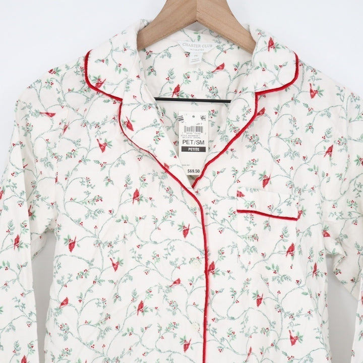 Charter Club Intimates Sleepshirt Womens PS White Floral Stretch Notch Collar