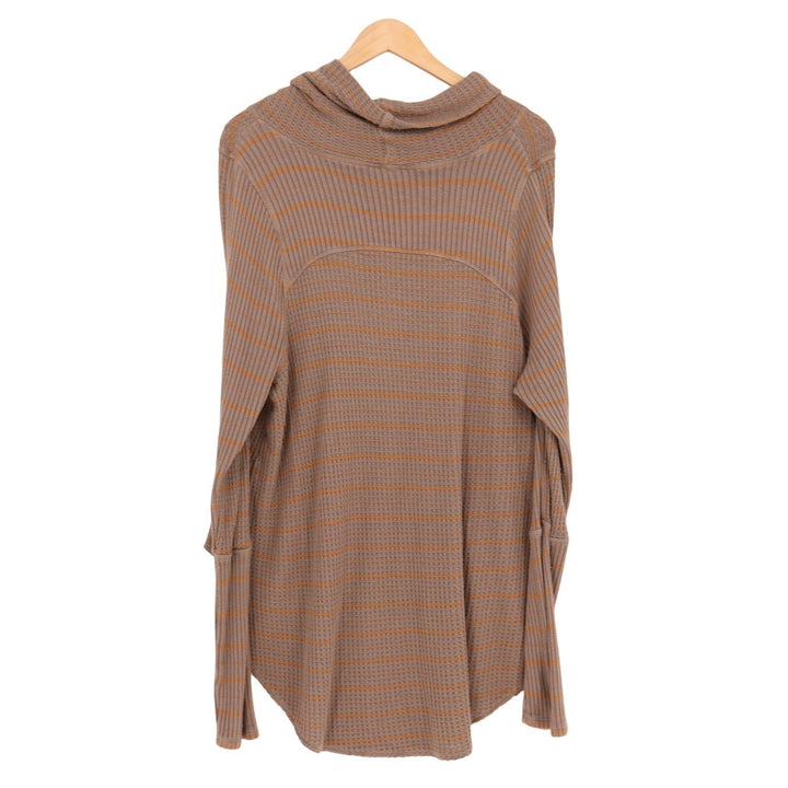 Free People We The Free Wildcat Thermal Top Womens Brown Waffle Knit Cowl Neck