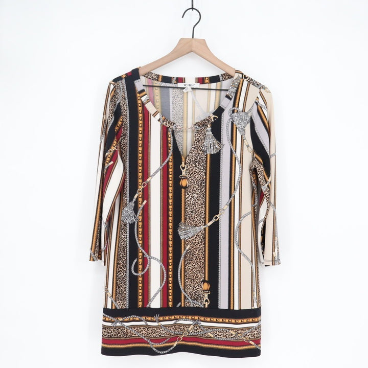 White House Black Market Tunic Top Womens Medium Multicolor Stretch Split Neck