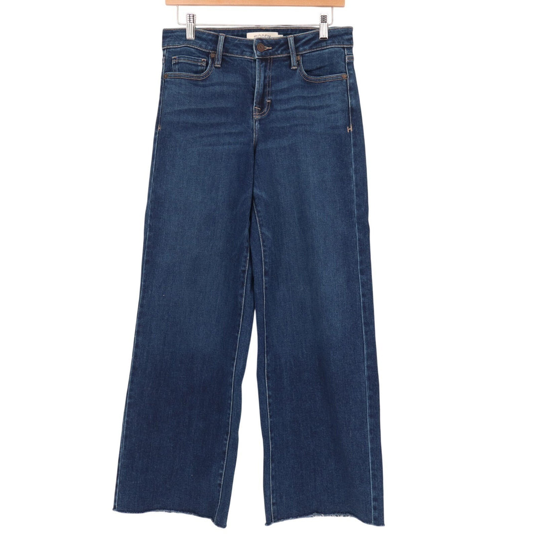 Hidden Los Angeles Jeans Womens 26 Blue Denim Whiskered Stretch Raw Hem Wide Leg