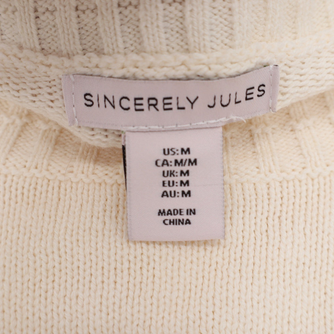Sincerely Jules Cream Embroidered Orange Fruit Knit Cropped Sweater Womens M