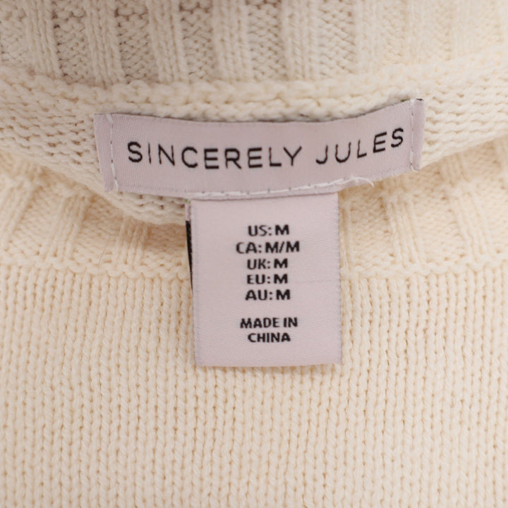 Sincerely Jules Cream Embroidered Orange Fruit Knit Cropped Sweater Womens M