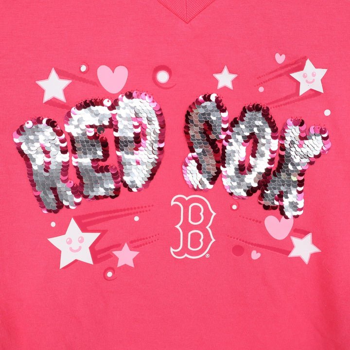 New Era Girls Boston Red Sox Pink Sequin V-Neck T-Shirt Size 6/6X MLB 2024