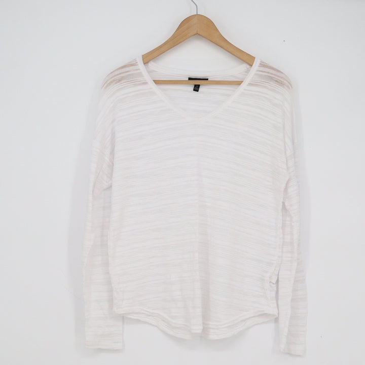 Apt 9 Womens White V-Neck Lightweight Slub Burnout Knit Long Sleeve Sweater M