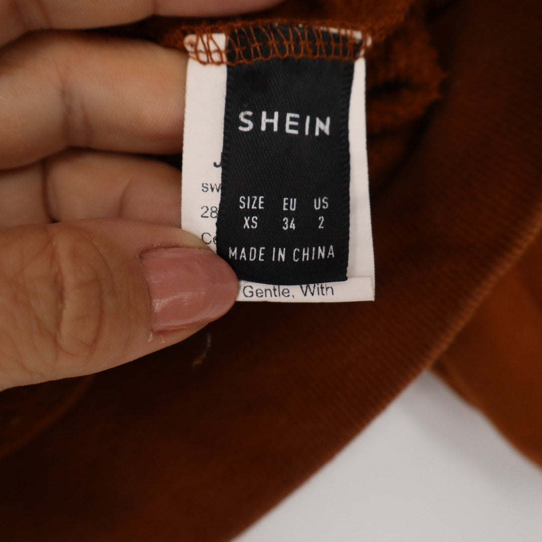 SHEIN Womens XS Burnt Orange Zip Up Hoodie Fleece Lined Rust Sweatshirt