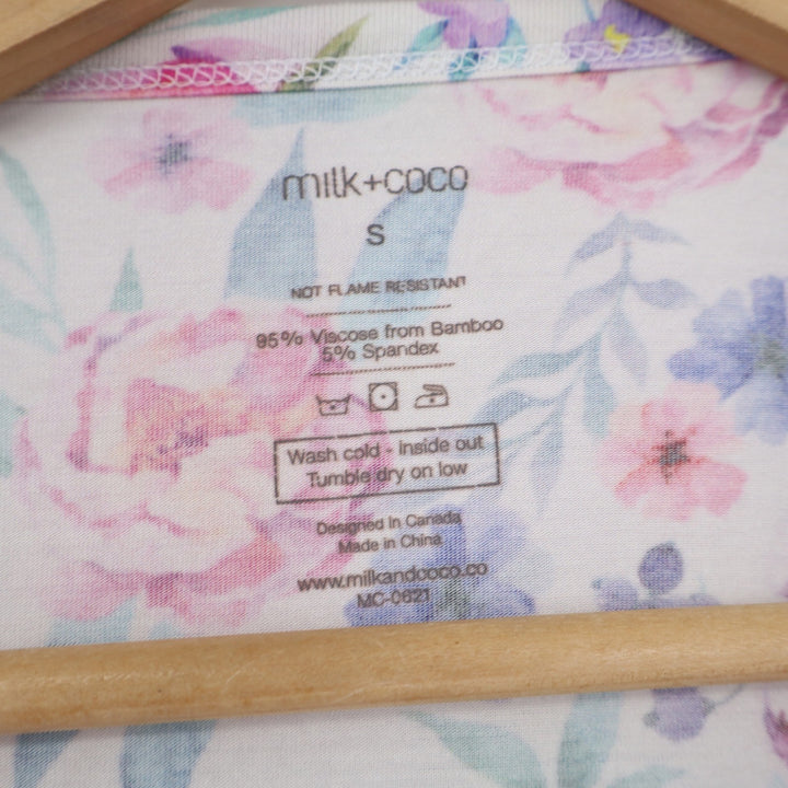 Milk + Coco Floral Bamboo Viscose Henley T-Shirt Small Pink Purple