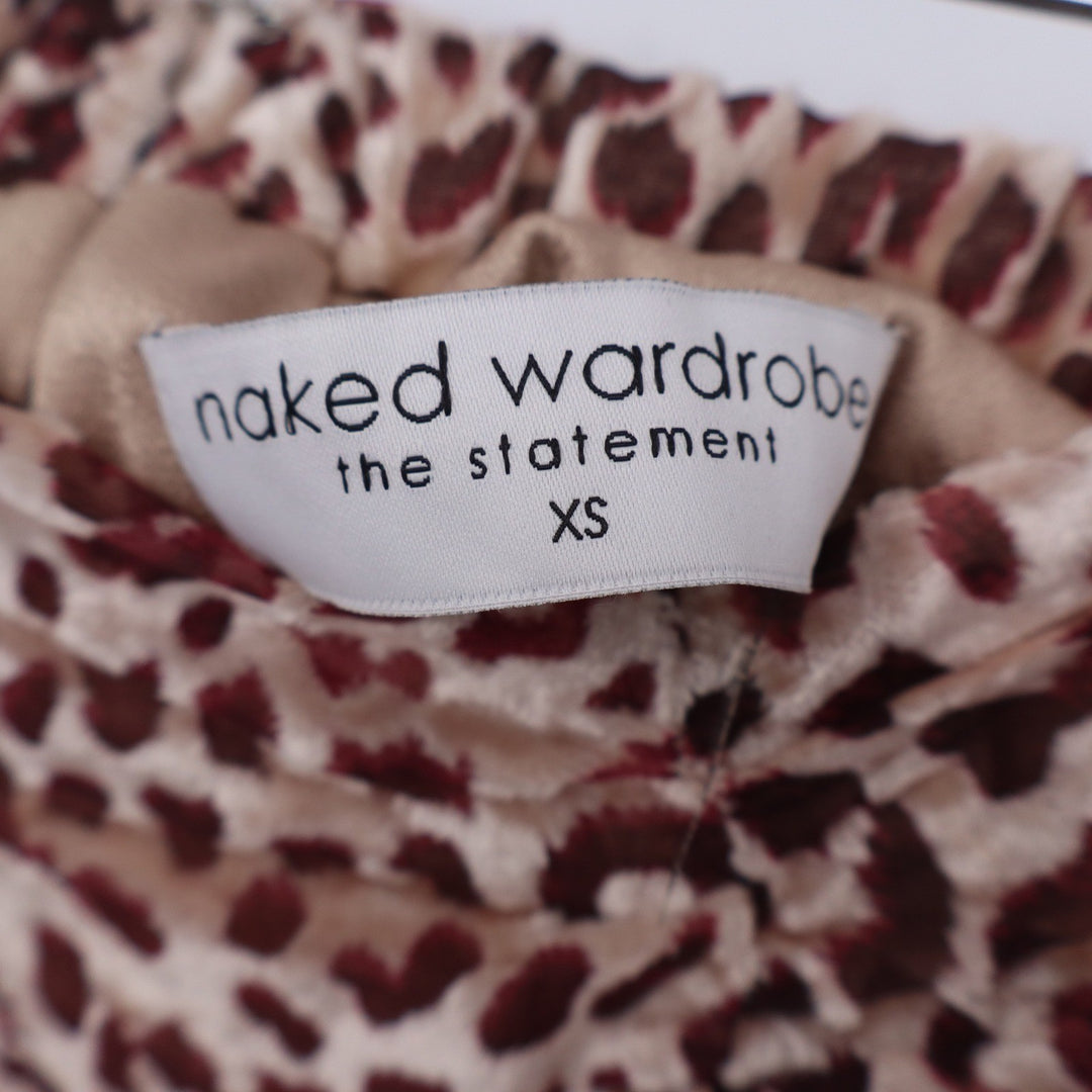 Naked Wardrobe Leopard Print Ruched Draped Mini Skirt XS Brown Velvet