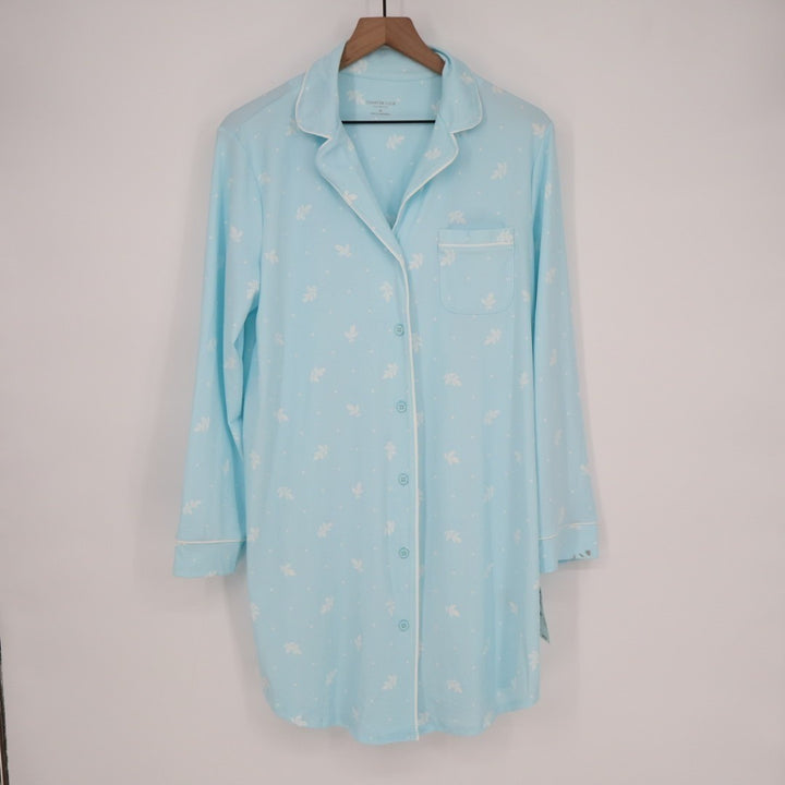 Charter Club Intimates Pajama Shirt Womens M Blue Floral Stretch Lapel Collar