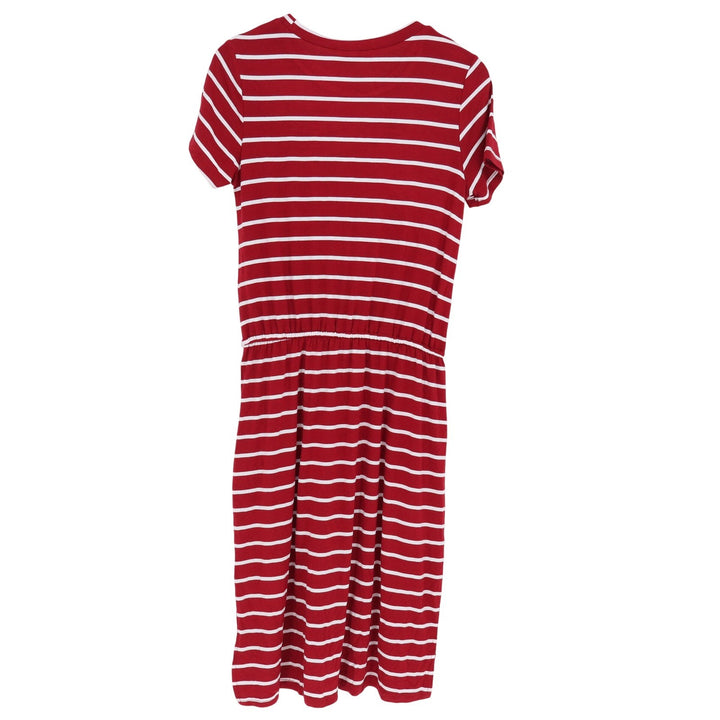 Simier Fariry Red White Striped Short Sleeve Midi Dress Pockets Medium NEW