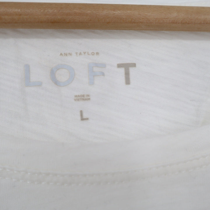 Ann Taylor Loft Womens White 100% Cotton Slub Long Sleeve Scoop Neck Tee Size L