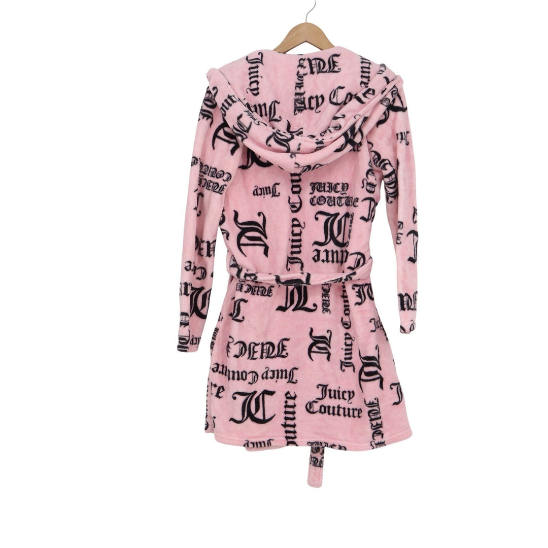 Juicy Couture Pink Gothic Script Logo Plush Hooded Robe S/M Loungewear